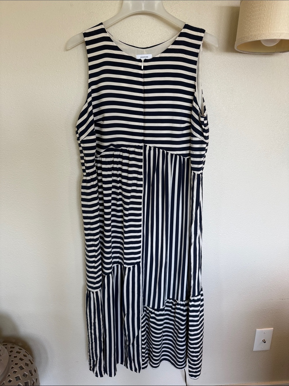 Seraphine Maternity Navy and White Striped Sleeveless Dress size 10
